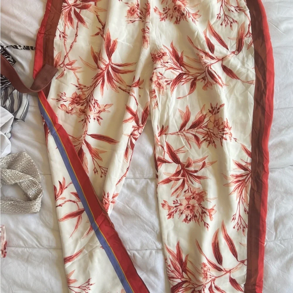 Joie Women's Floral Print Silk Pants with Striped Sides - Picture 4 of 8